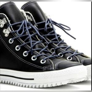 Converse All Star Black Leather High Top, Fuzzy Sherpa Liner size 8 men/10 women
